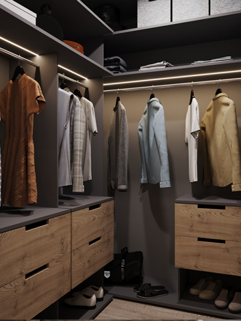 Custom Orginal Wood Color Mdf Open Wall Wardrobe with Led Light