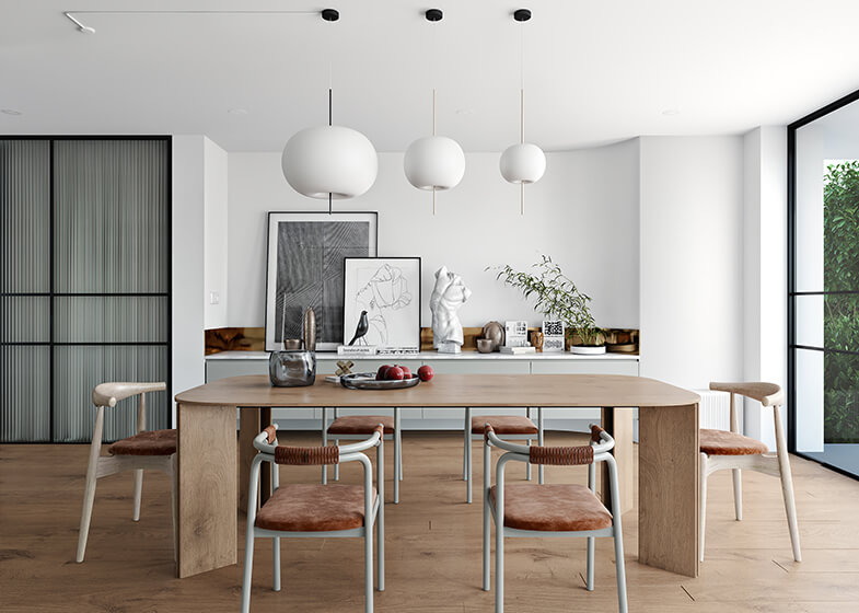 Grey Modern Open Kitchen Cabinet Design with Slate Island