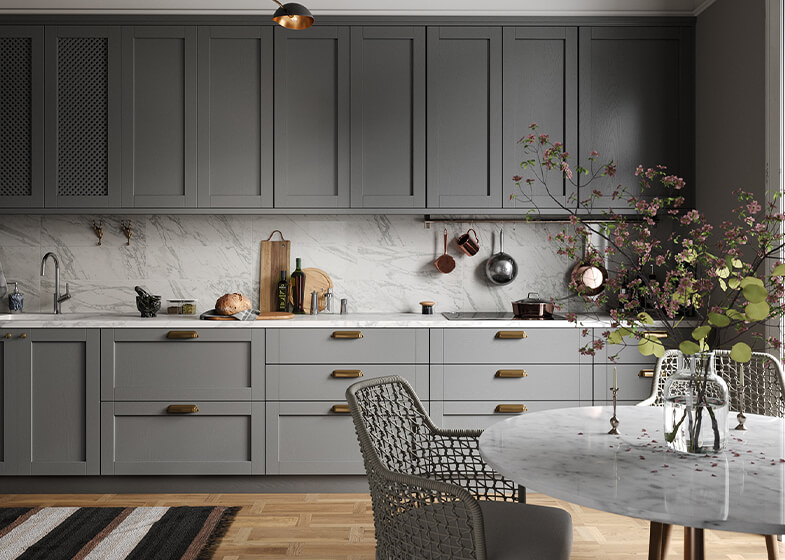 Grey Apartment Solid Wood Modular Shaker Kitchen Cabinet