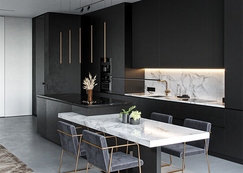 Modern Open Black Sintered Stone Cabinets for Apartments