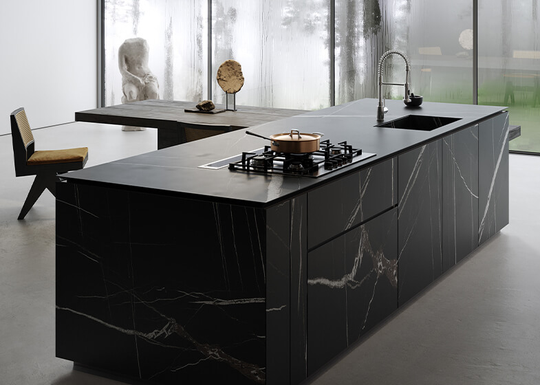 Modern Lacquered Slate Cabinets with Island