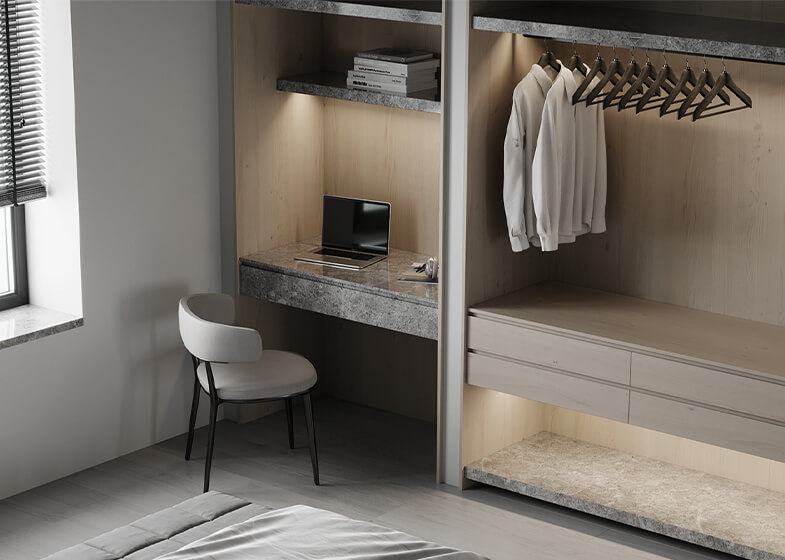 Sintered Stone Led Light Open Wardrobe with Dresser