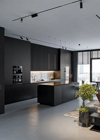 Modern Open Black Sintered Stone Cabinets for Apartments