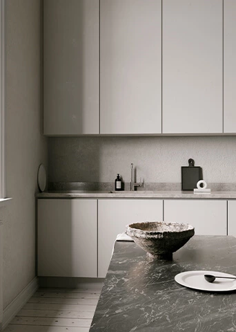 Simple One-Line Lacquered Sintered Stone Cabinets for Small House