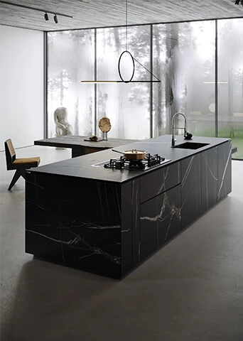 Modern Lacquered Slate Cabinets with Island