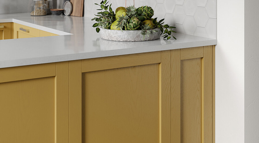 Custom Yellow Built In Shaker Kitchen Wall Cabinets
