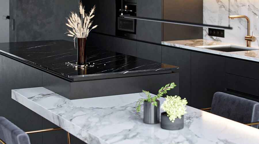 Modern Open Black Sintered Stone Cabinets for Apartments