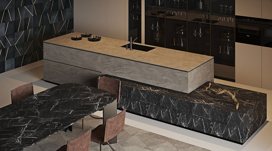 Champagne Modern Lacquered Sintered Stone Cabinets for Villa