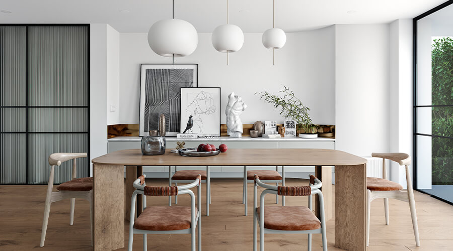 Grey Modern Open Kitchen Cabinet Design with Slate Island