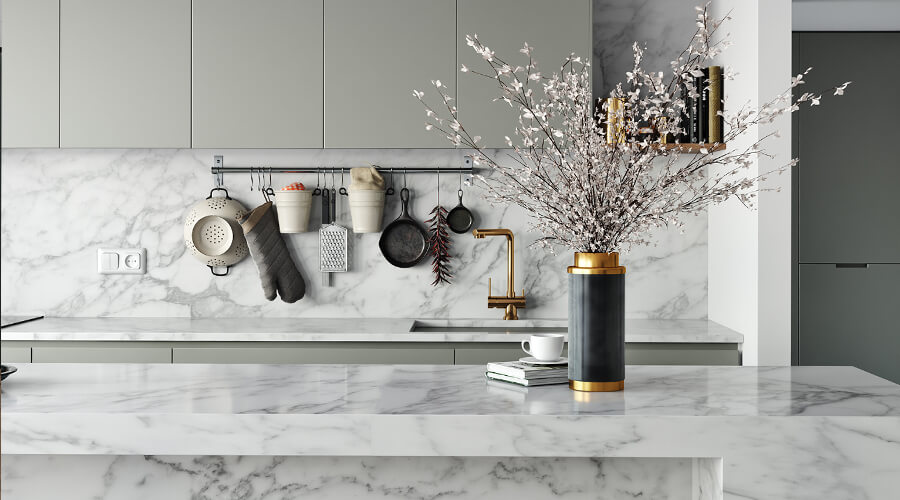 Grey Modern Open Kitchen Cabinet Design with Slate Island