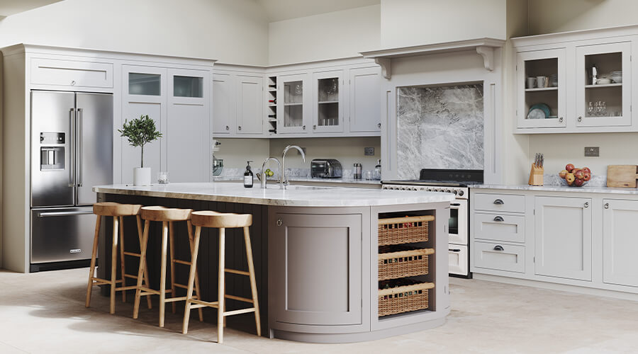 Arc Island Sintered Stone Solid Wood Shaker Kitchen Cabinet