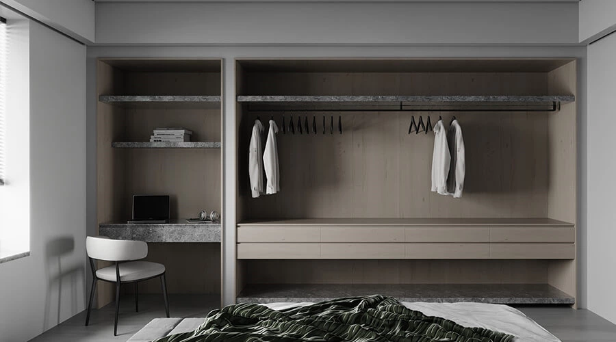 Sintered Stone Led Light Open Wardrobe with Dresser