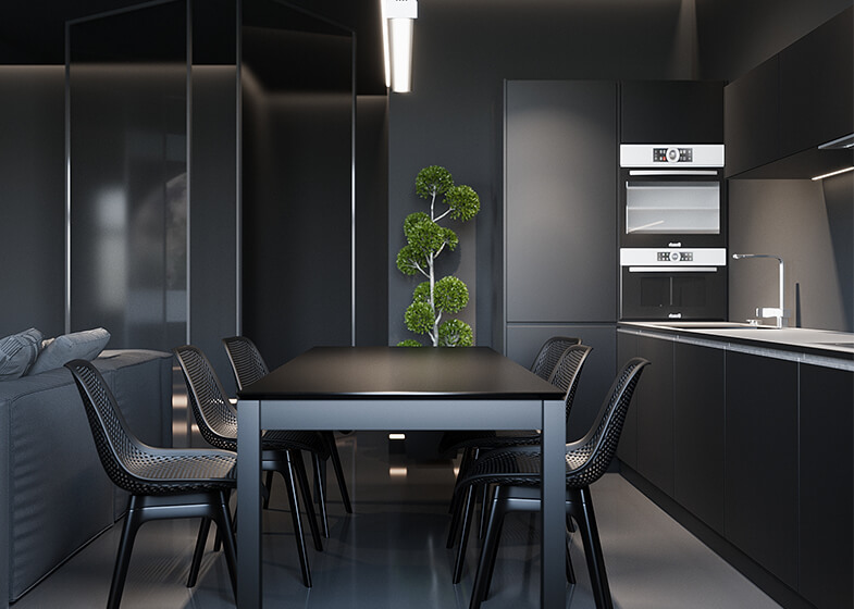 Small Apartment Black Paint Open Kitchen Cabinet for Sale