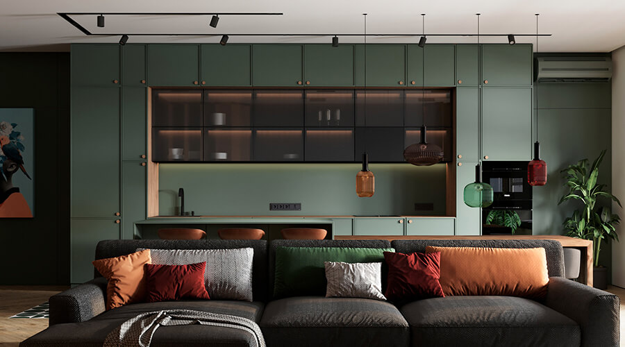 Green Lacquered Kitchen Cabinet