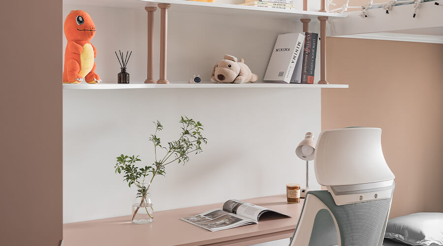 Modern Cute Pink and White Wardrobe Combined with Desk