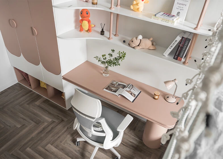 Modern Cute Pink and White Wardrobe Combined with Desk