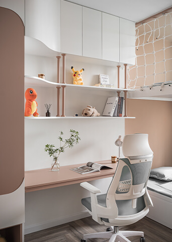 Modern Cute Pink and White Wardrobe Combined with Desk