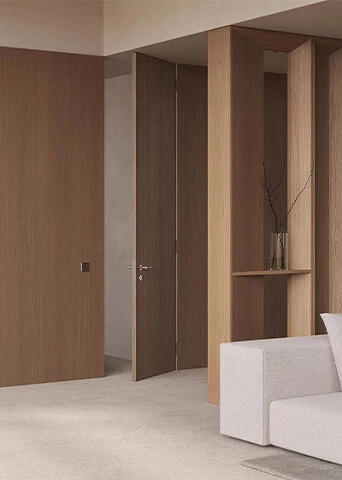 Floor-to-ceiling Vertical Wood Grain Pattern Interior Doors