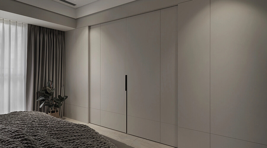 Warm-toned Wood Interior Glass Doors Closet with Light Design