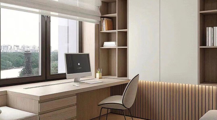 Natural Wood Tones Wardrobe with The Bookshelf and Desk