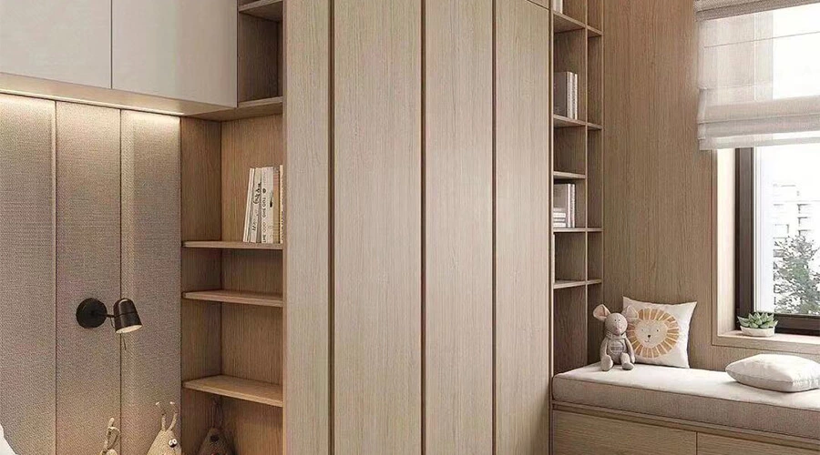 Natural Wood Tones Wardrobe with The Bookshelf and Desk