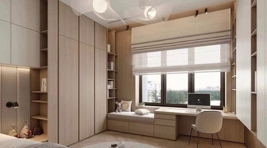 Natural Wood Tones Wardrobe with The Bookshelf and Desk