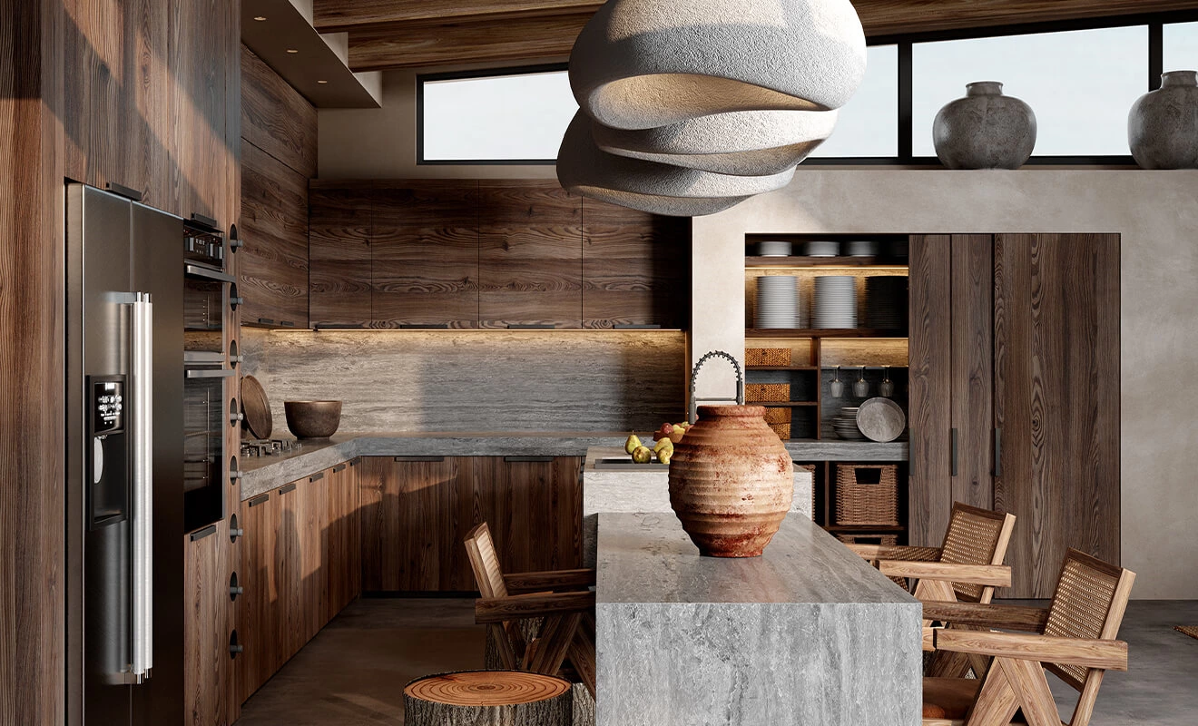 8 Texture-rich Kitchens Designed with Wood and Stone