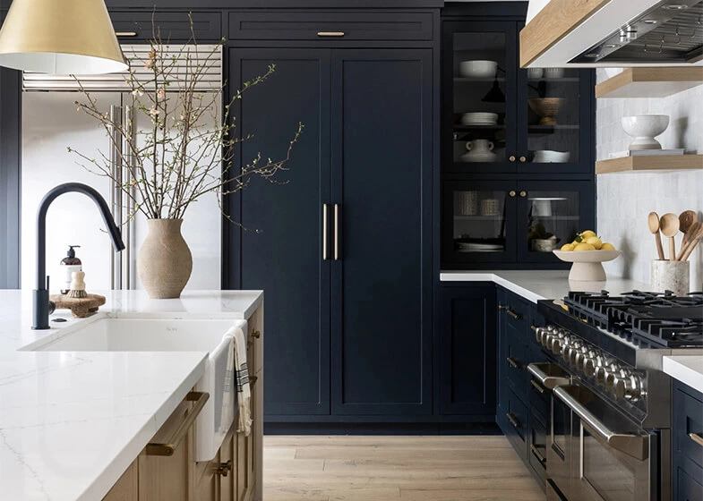 Dark Blue Modern Open Sintered Stone Shaker Door Kitchen Cabinets