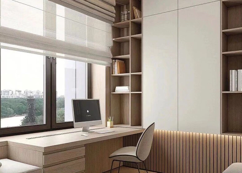 Natural Wood Tones Wardrobe with The Bookshelf and Desk