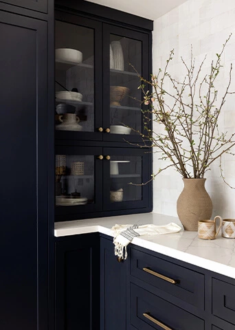 Dark Blue Modern Open Sintered Stone Shaker Door Kitchen Cabinets