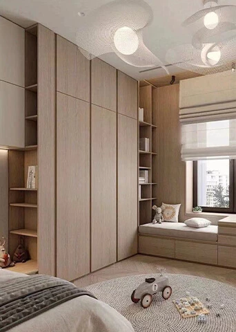 Natural Wood Tones Wardrobe with The Bookshelf and Desk