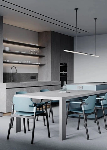 Grey and Blue Minimalistic Melamine Kitchen Unit with Island