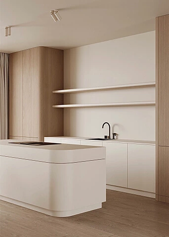 Minimalist Light Wood and White Lacquer Kitchen Cabinet