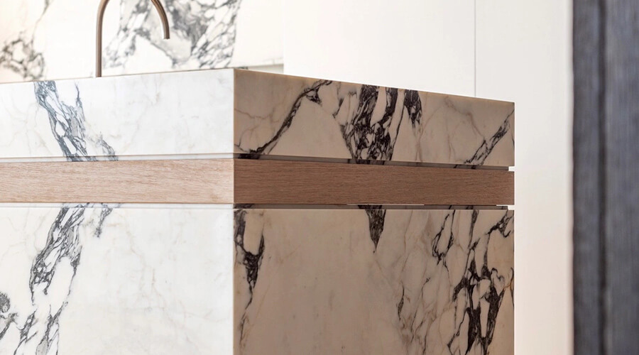Double I-shaped Layout Melamine White Cabinet with Marble Texture