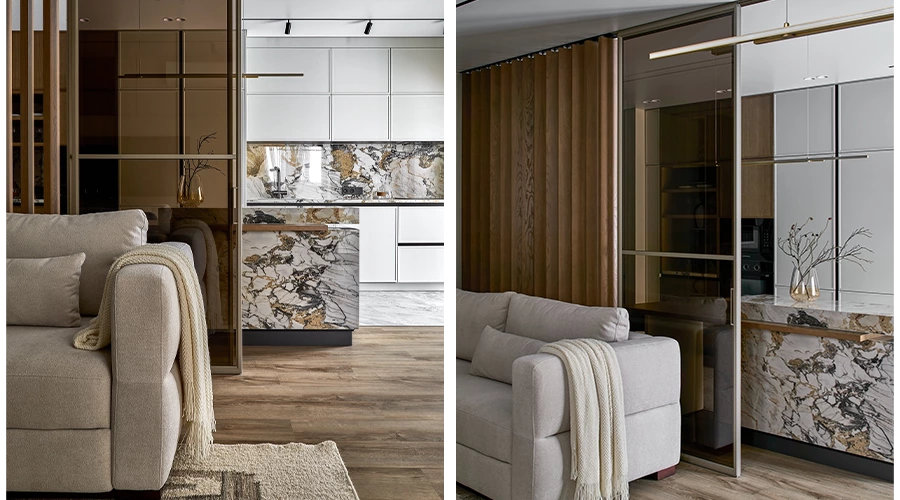 Modern Kitchen Design with Matte Shaker Cabinets and Marble Island