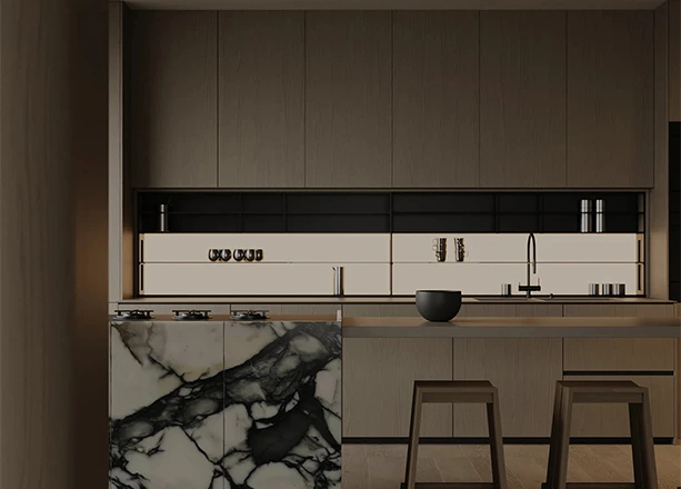 Modern Whole House Custom Cabinets with Wood Veneer and Marble