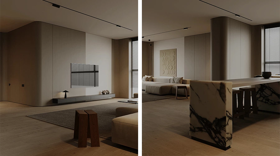 Modern Whole House Custom Cabinets with Wood Veneer and Marble