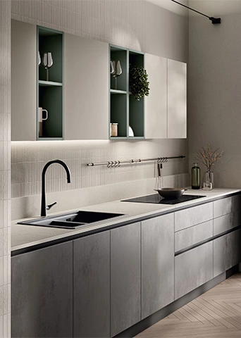 Modern Sage Green Open-Plan Kitchen with Smart Storage