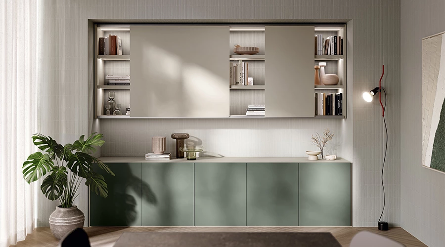 Modern Sage Green Open-Plan Kitchen with Smart Storage