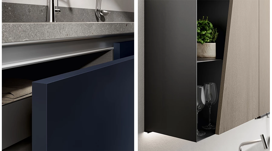 Stylish Blue and Wood Modular Cabinets for a Contemporary Kitchen